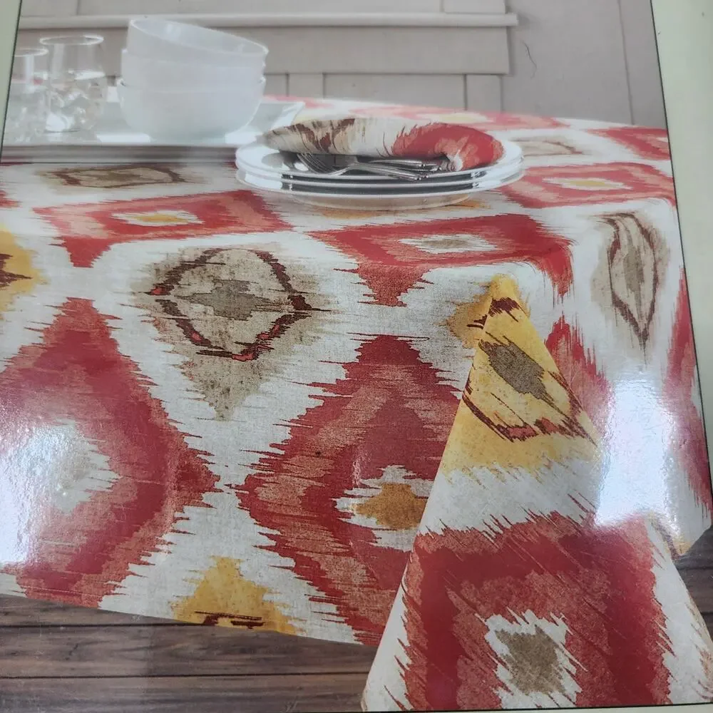 Bardwil Linens Brussels Ikat Print Tablecloth 60x120 Rectangle Fall Orange Seats